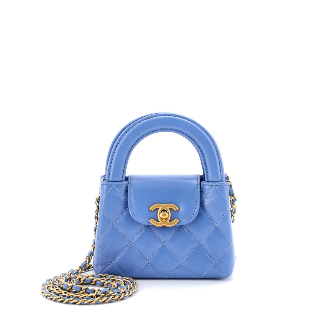 Chanel Nano Kelly Top Handle Shopping Bag Quilted Shiny Aged Calfskin